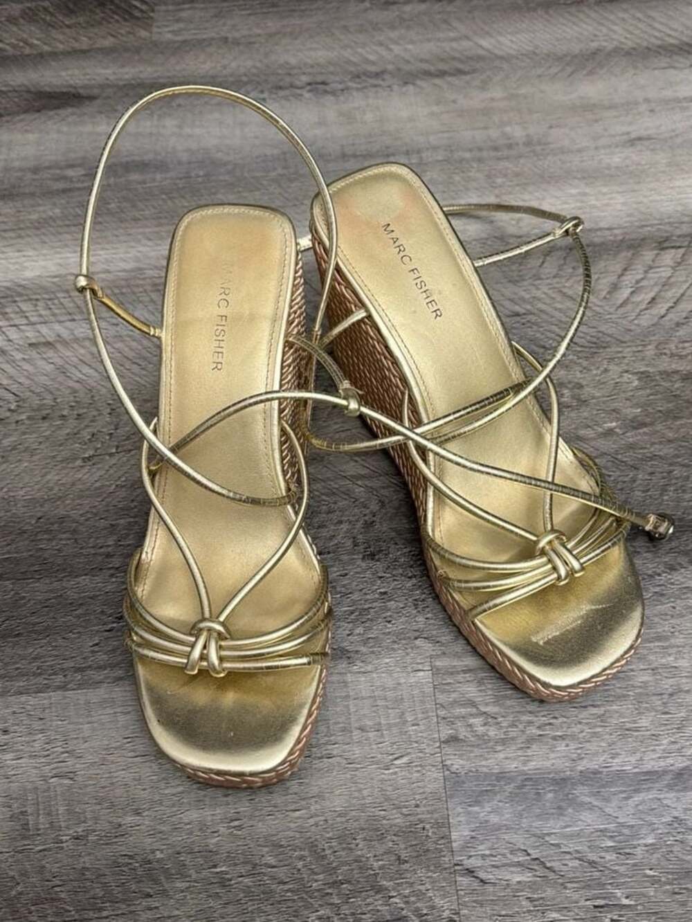 Marc Fisher Zarah Gold Strappy Espadrille Wedge Sandals